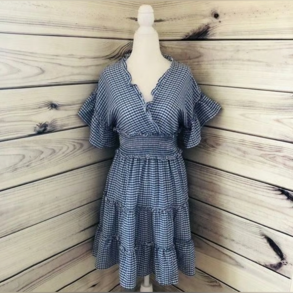 Blue Gingham Ruffle Dress
